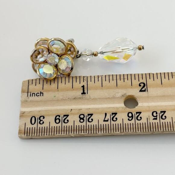 Vintage Aurora Borealis Drop Clip On Earrings - Picture 10 of 13